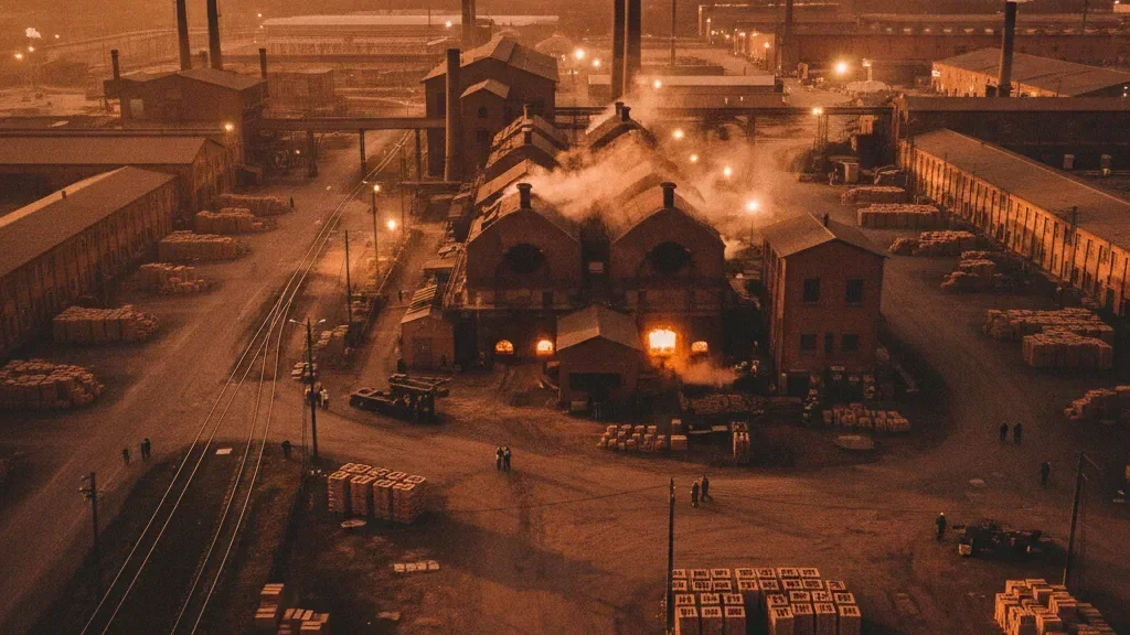 Aerial view of Bricko factory yard at dusk