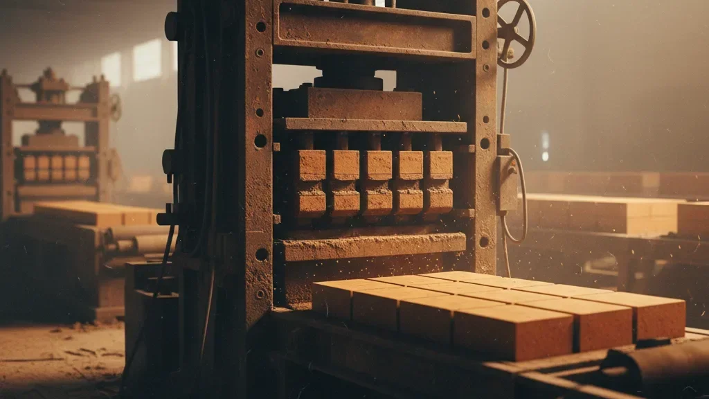 Industrial brick molding press forming terracotta units